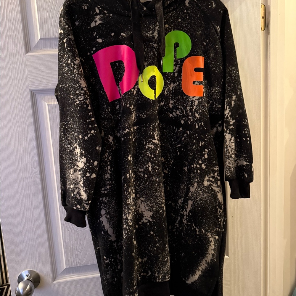 Korto Momolo (Project Runway) Black and White Splatter Hoodie with Neon Letters